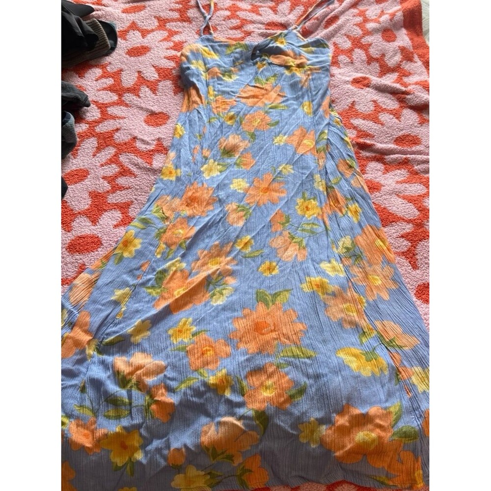 Billabong Blue Floral Midi Dress with Orange and Yellow Flowers